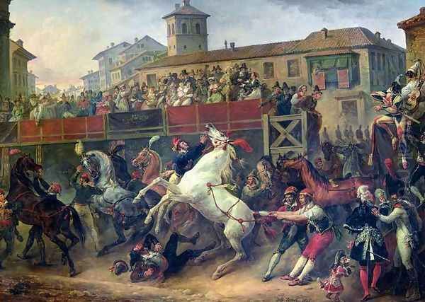 Scene of an unmounted horse race in Rome Oil Painting by Carle Vernet