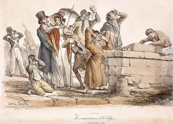 Les Amateurs dEclipse, 7th September 1820 Oil Painting by Carle Vernet