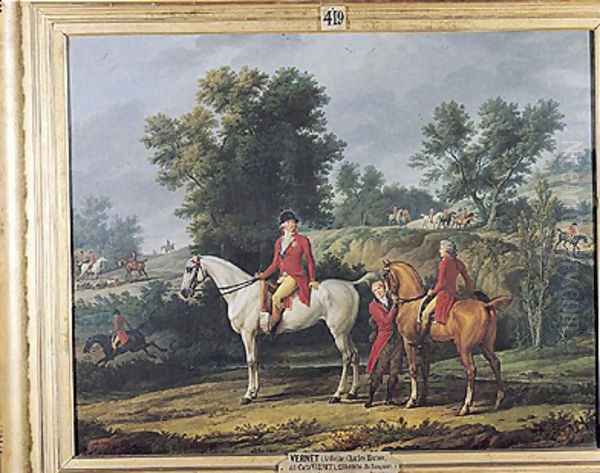 Philippe Egalite 1747-93 Duke of Orleans and his son Louis-Philippe 1773-1850 Duke of Chartres leaving for the Hunt, 1788 Oil Painting by Carle Vernet