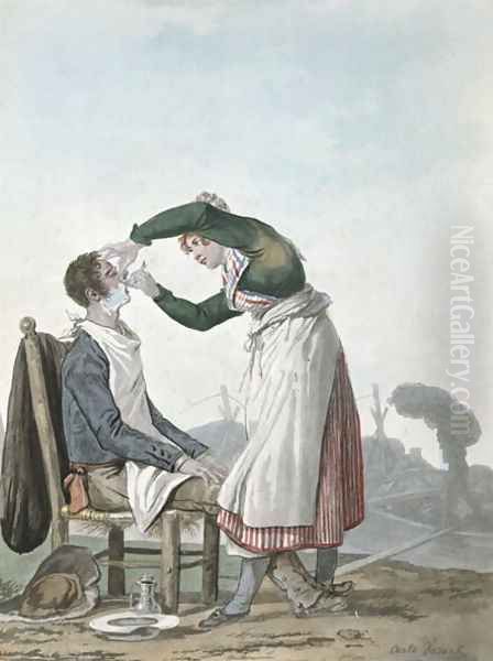 A collier having a shave Oil Painting by Carle Vernet