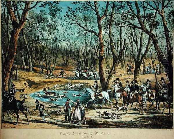 Hunting in the Woods at Meudon, 29th March 1819 Oil Painting by Carle Vernet