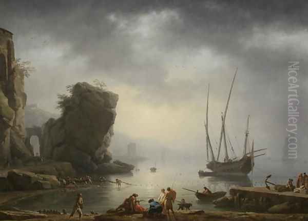 Mediterranean Coastal Scene, 1746 Oil Painting by Carle Vernet