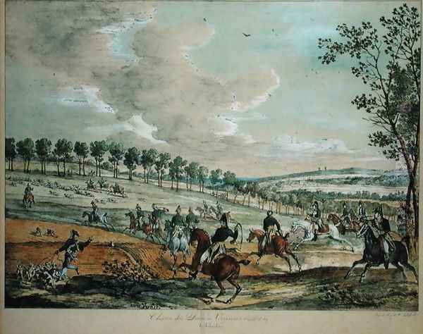 Hunting Deer at Verrieres, 29th April 1819 Oil Painting by Carle Vernet