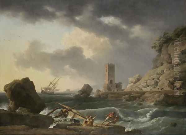 Rocky Coastal Landscape with Shipwreck, 1746 Oil Painting by Carle Vernet