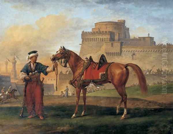 A Mameluk Leading His Horse Oil Painting by Carle Vernet