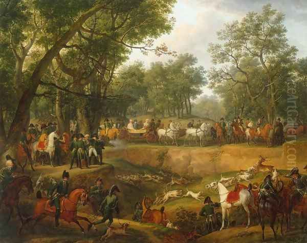 Napoleon on a Hunt in the Forest of Compiegne Oil Painting by Carle Vernet