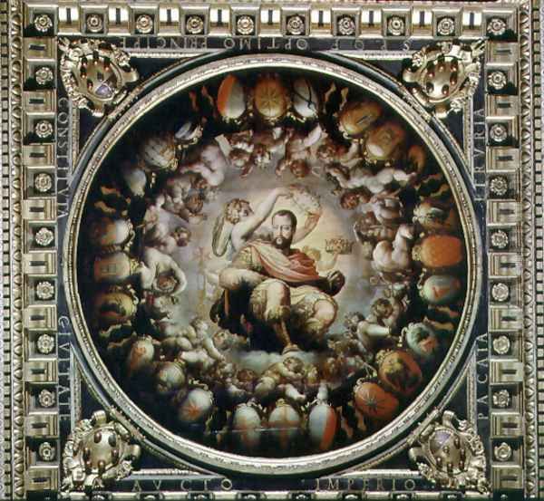 Apotheosis of Cosimo I de' Medici (1519-74) from the ceiling of the Salone dei Cinquecento, 1565 Oil Painting by Giorgio Vasari