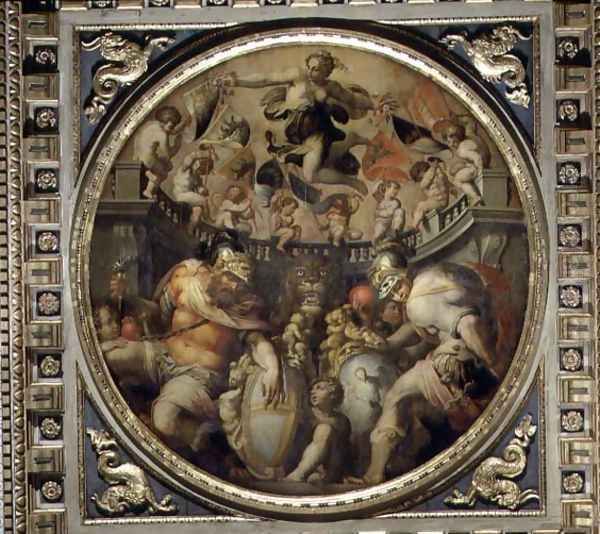 Allegory of the districts of Santa Croce and Santo Spirito from the ceiling of the Salone dei Cinquecento, 1565 Oil Painting by Giorgio Vasari