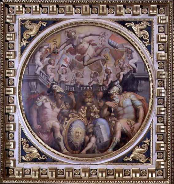 Allegory of the districts of San Giovanni and Santa Maria Novella from the ceiling of the Sala dei Cinquecento, 1565 Oil Painting by Giorgio Vasari