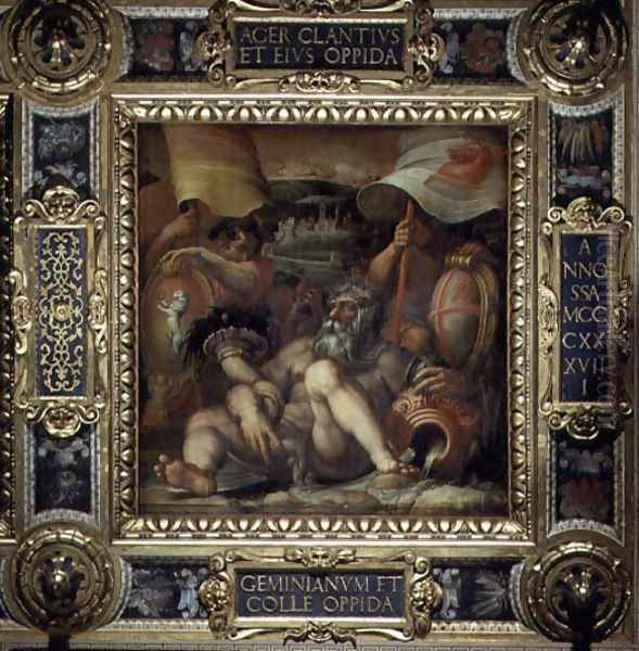 Allegory of the towns of San Gimignano and Colle Val d'Elsa from the ceiling of the Salone dei Cinquecento, 1565 Oil Painting by Giorgio Vasari