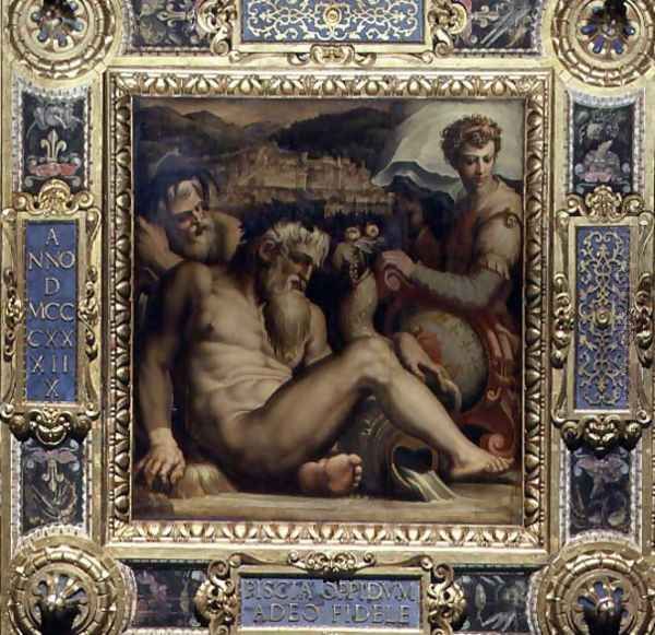 Allegory of the town of Pescia from the ceiling of the Salone dei Cinquecento, 1565 Oil Painting by Giorgio Vasari