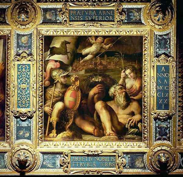 Allegory of the town of Arezzo, from the ceiling of the Salone dei Cinquecento, 1565 Oil Painting by Giorgio Vasari