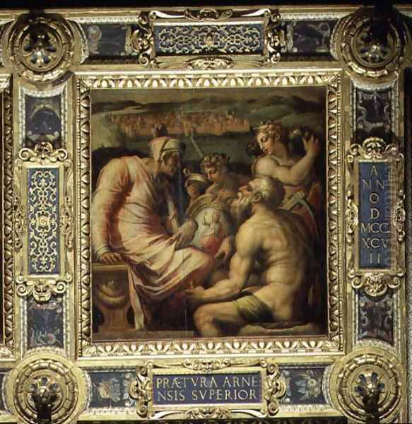 Allegory of the village of San Giovanni Valdarno from the ceiling of the Salone dei Cinquecento, 1565 Oil Painting by Giorgio Vasari