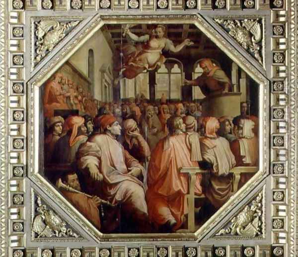 Prayer of Antonio Giacomini for the war with Pisa from the ceiling of the Salone dei Cinquecento, 1565 Oil Painting by Giorgio Vasari