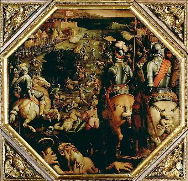 The Battle of Marciano in 1553, from the ceiling of the Salone dei Cinquecento, 1565 Oil Painting by Giorgio Vasari