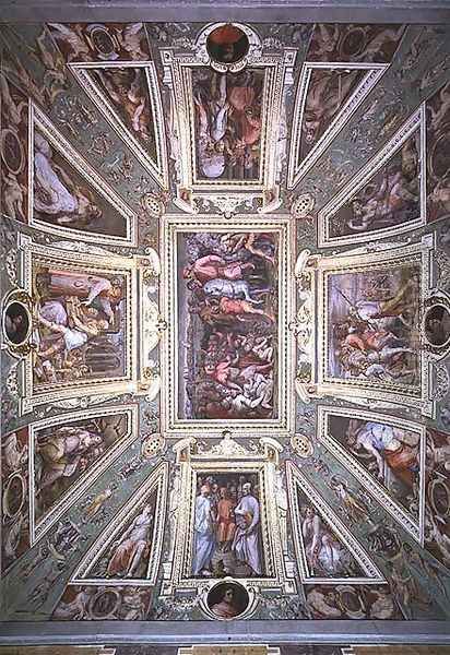 The ceiling of the Sala di Cosimo Il Vecchio showing Cosimo de' Medici (1389-1464) returning from exile in 1434, c.1560 Oil Painting by Giorgio Vasari