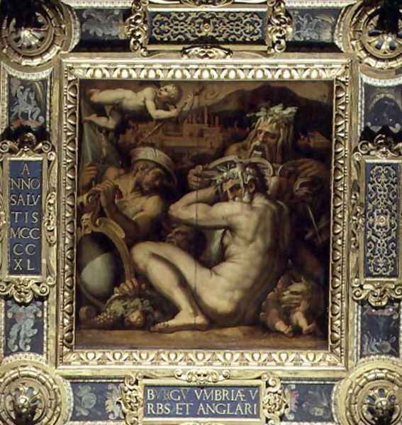 Allegory of the towns of Sansepolcro and Anghiari from the ceiling of the Salone dei Cinquecento, 1565 Oil Painting by Giorgio Vasari