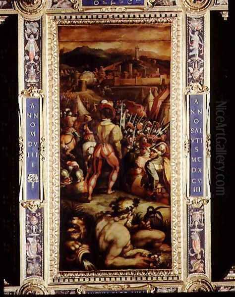 The Capture of Vicopisano from the ceiling of the Salone dei Cinquecento, 1565 Oil Painting by Giorgio Vasari