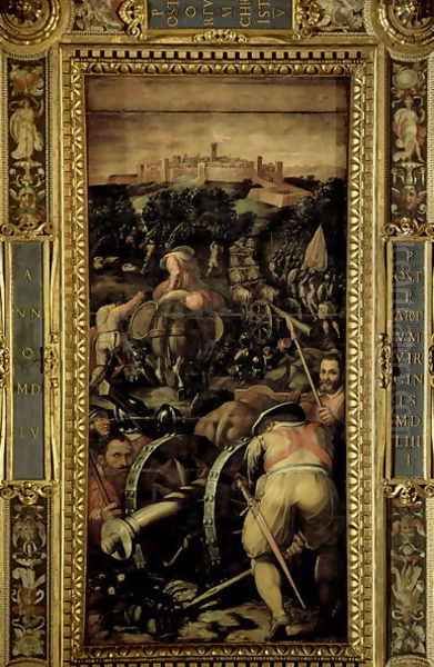 The Capture of Monteriggioni from the ceiling of the Salone dei Cinquecento, 1565 Oil Painting by Giorgio Vasari