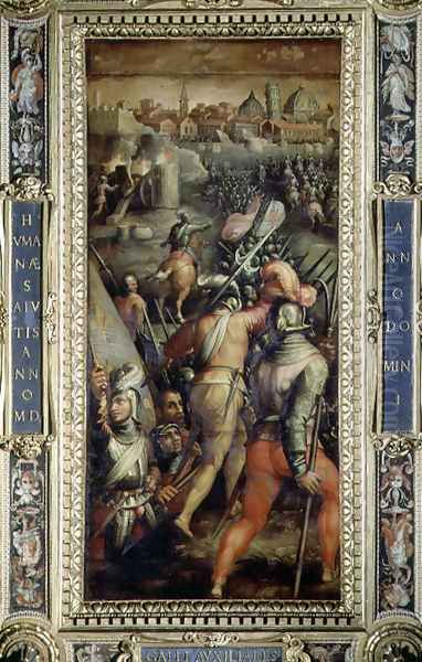 The Battle of Barbagianni from the ceiling of the Salone dei Cinquecento, 1565 Oil Painting by Giorgio Vasari