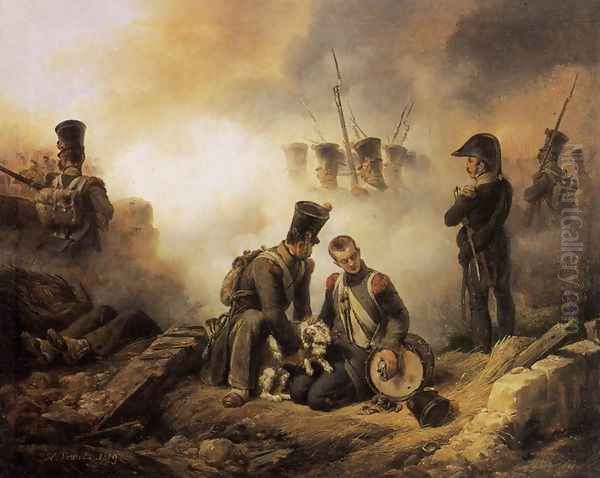 The Dog of the Regiment Wounded 1819 Oil Painting by Horace Vernet