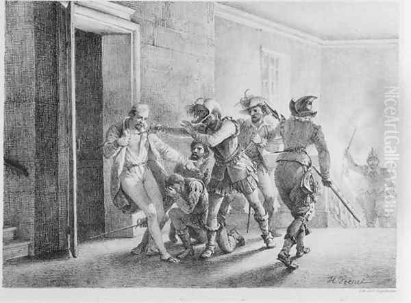 The Assassination of Wallenstein , lithograph by Gottfried Engelmann Oil Painting by Horace Vernet