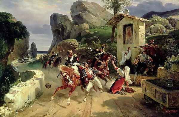 Italian Brigands Surprised by Papal Troops, 1831 Oil Painting by Horace Vernet