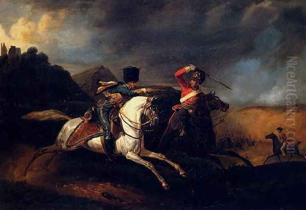 Two Soldiers On Horseback Oil Painting by Horace Vernet