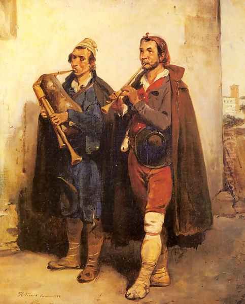 Village Musicians Oil Painting by Horace Vernet