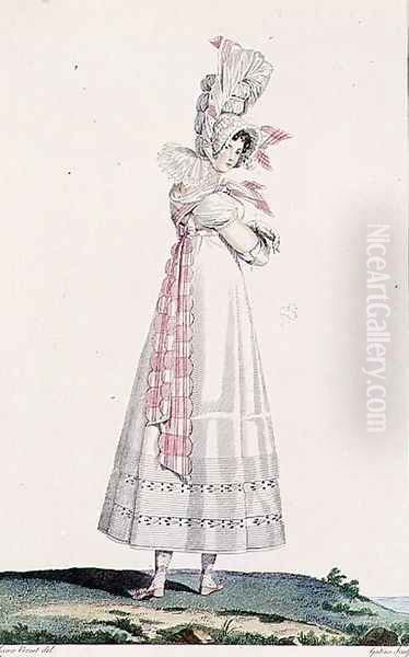 Summer Dress, fashion plate from Incroyables et Merveilleuses, engraved by Georges Jacques Gatine 1773-1831, c.1815 Oil Painting by Horace Vernet