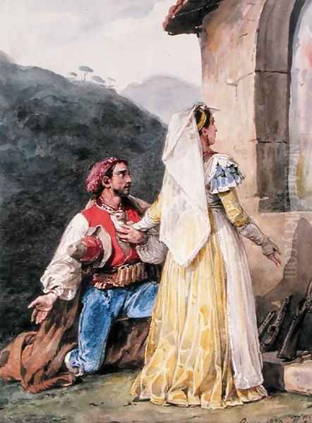 Italian peasants before a shrine, 1829 Oil Painting by Horace Vernet