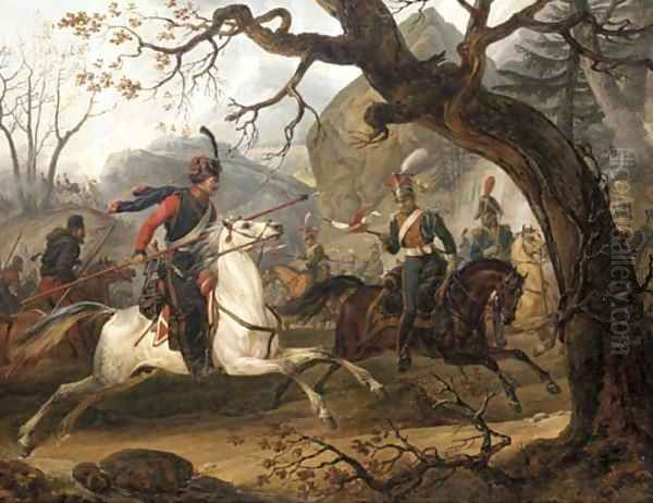 A Skirmish with the Cossacks during Napoleon's Russian Campaign of 1812 Oil Painting by Horace Vernet