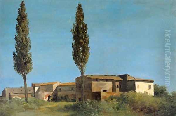 Farm-buildings at the Villa Farnese the Two Poplar Trees Oil Painting by Pierre-Henri de Valenciennes