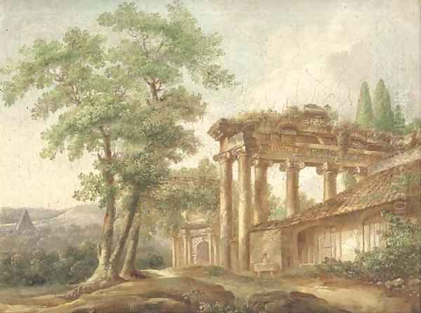 An Italianate landscape with classical ruins Oil Painting by Pierre-Henri de Valenciennes