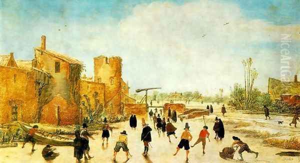 The Joy of Ice on the Wallgraben 1618 Oil Painting by Esaias Van De Velde