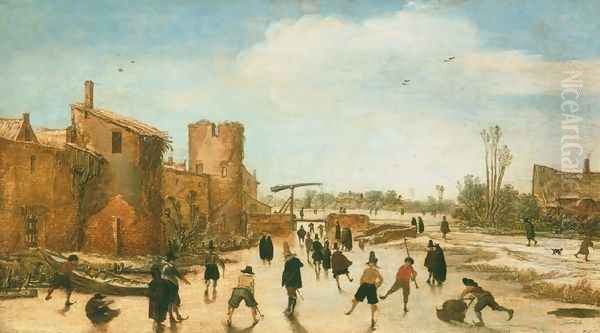 Winter Games on the Town Moat Oil Painting by Esaias Van De Velde