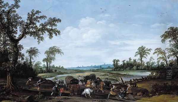 Bandits Attacking a Caravan of Travellers 1627-29 Oil Painting by Esaias Van De Velde