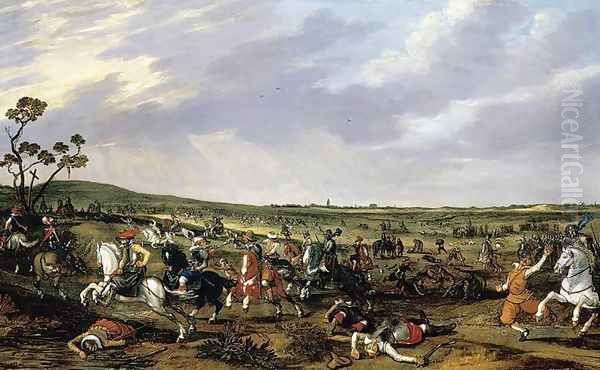 Battle Scene in an Open Landscape 1614 Oil Painting by Esaias Van De Velde