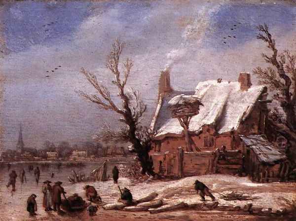 Winter Landscape 1629 Oil Painting by Esaias Van De Velde