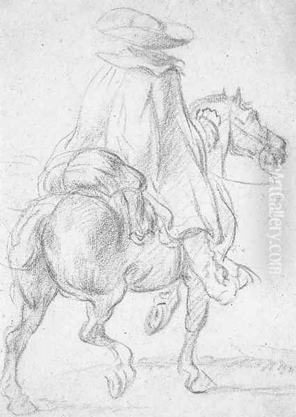 A man on a horse seen from behind Oil Painting by Esaias Van De Velde