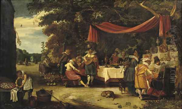 An elegant company in a garden Oil Painting by Esaias Van De Velde