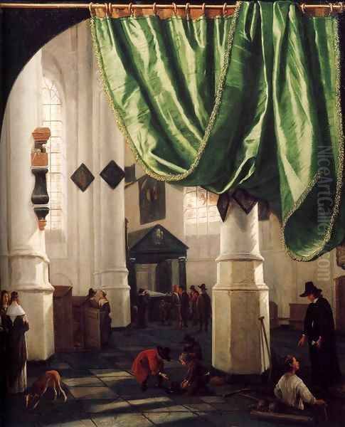 Interior of the Oude Kerk, Delft, with the Tomb of Piet Hein Oil Painting by Hendrick Van Vliet