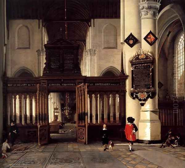 Interior of the Nieuwe Kerk, Delft, with the Memorial Tablet of Adriaen Teding v Oil Painting by Hendrick Van Vliet