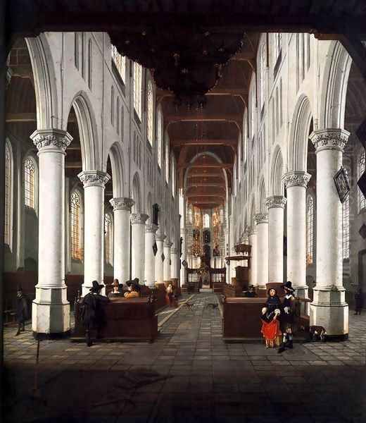 Interior of the Nieuwe Kerk, Delft, from beneath the Organ Loft at the Western E Oil Painting by Hendrick Van Vliet