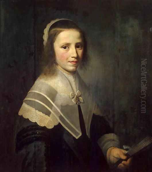 Girl Holding a Fan Oil Painting by Hendrick Van Vliet