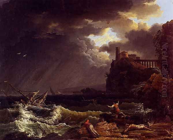 A Shipwreck In A Stormy Sea By The Coast Oil Painting by Claude-joseph Vernet