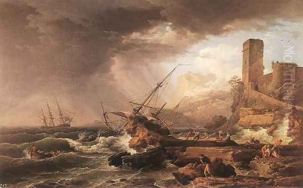 Storm with a Shipwreck 1754 Oil Painting by Claude-joseph Vernet