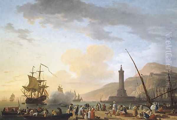 A Seaport at Sunset, 1749 Oil Painting by Claude-joseph Vernet