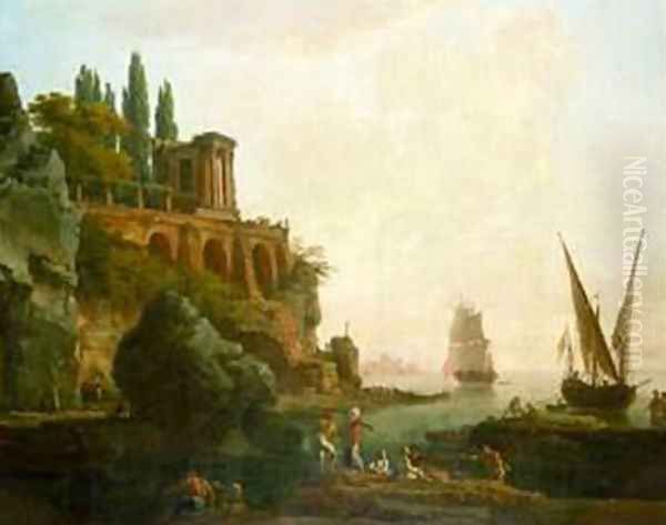 Imaginary Landscape, Italian Harbor Scene Oil Painting by Claude-joseph Vernet