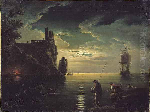 Evening Seascape Oil Painting by Claude-joseph Vernet